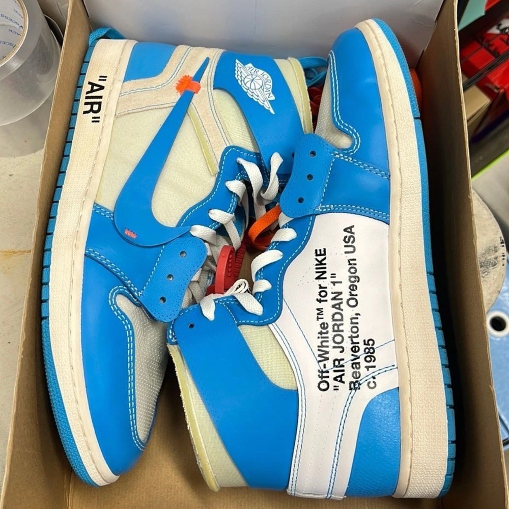 Off-White Air Jordan 1 Blue and White Sneakers